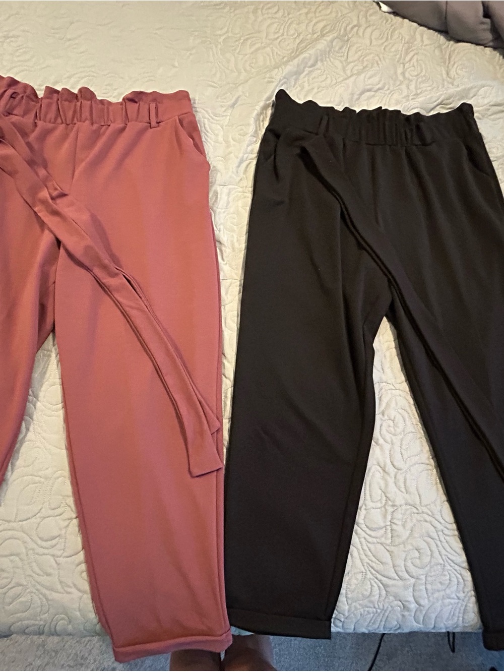 Maurices Pink and Black Bag Tied Elastic Waist Pants Duo